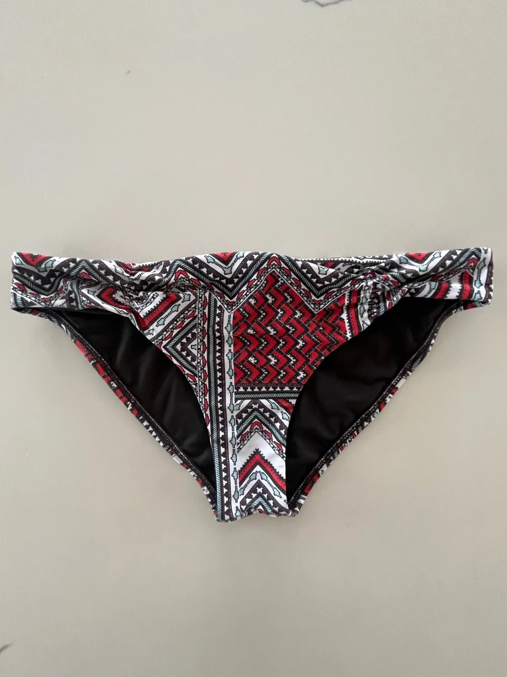 L*Space Aztec Geometric Ruched Bikini Bottoms Red Grey Size M Full Cut